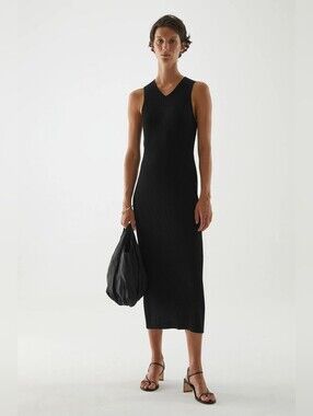 cos asymmetric tie dress COS Printed Asymmetric Tie Faux Wrap Midi Dress Size 10 Polka Dot Stripes Pocket